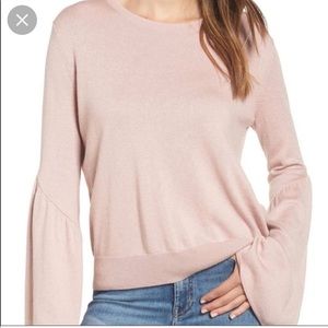 Leith Pink Fluted Sleeve Sweater